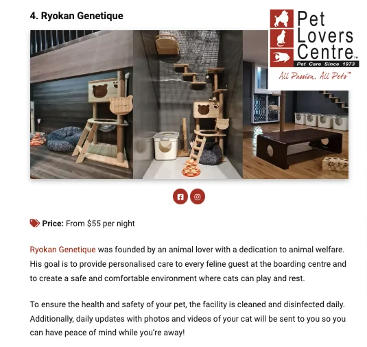 Ryokan Genetique Featured on Pet Lovers Centre Singapore